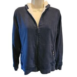 L.L.Bean navy blue SOFT thick fleece lining warm winter zip up hoodie jacket S